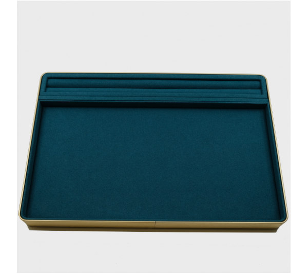 Green Suede Presentation Tray w/ Gold Trim 12" x 8" x 1" H 